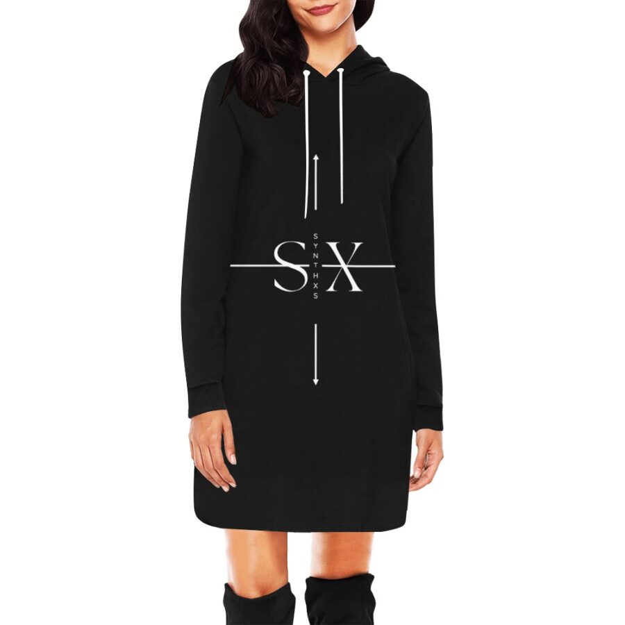 SXAXIS™ Women’s All Over Print Hoodie Mini Dress | QR Code Streetwear & Interactive Fashion - Image 2