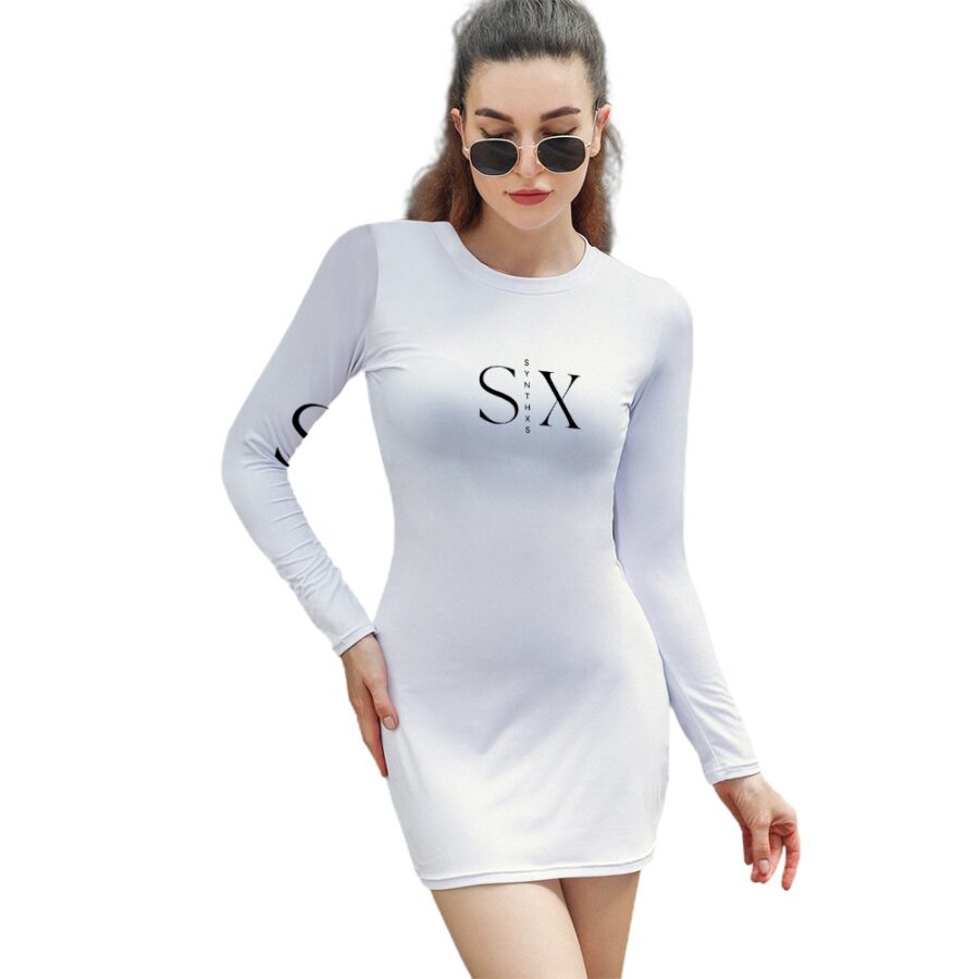 SXAXIS™ Women’s Elegant Long Sleeve Skinny Dress | QR Code Fashion & Interactive Apparel