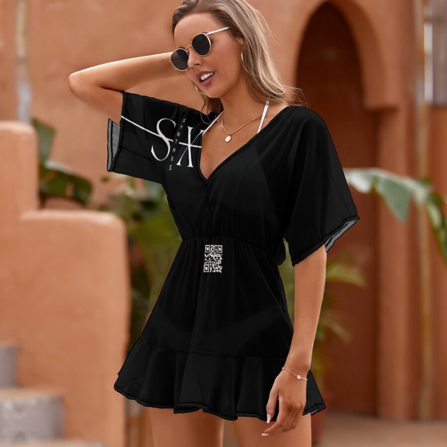 SXAXIS™ Ladies Thin Short Sleeve One Piece Dress | QR Code Streetwear & Interactive Fashion - Image 5