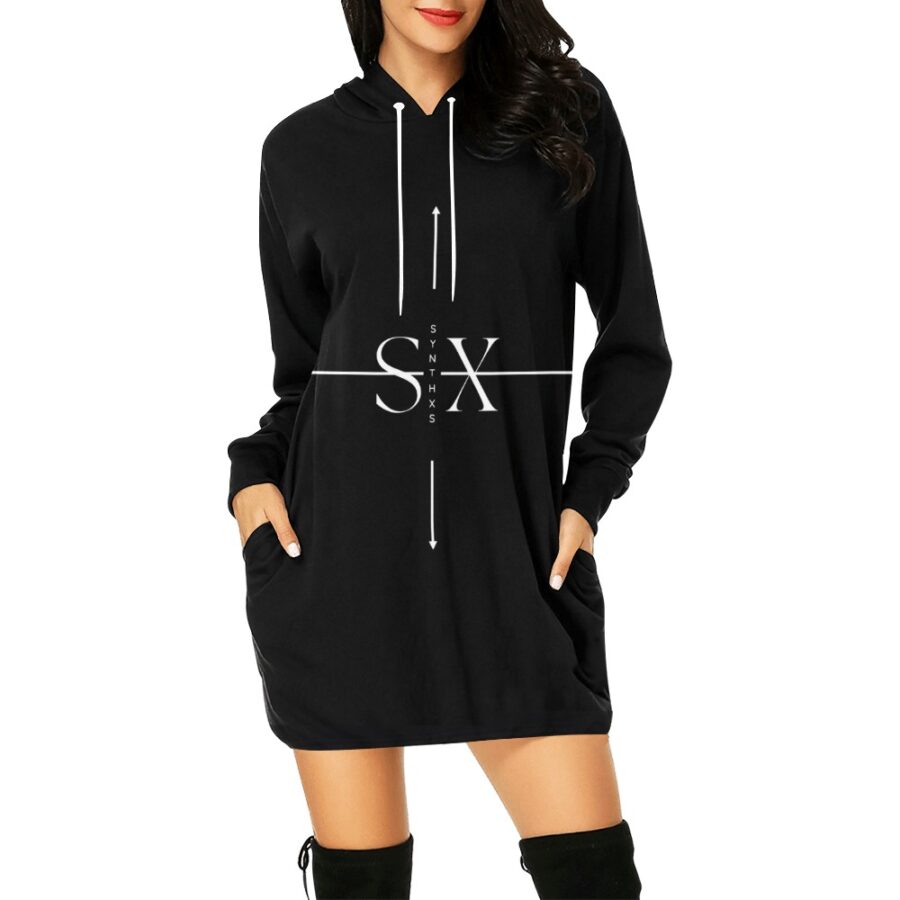 SXAXIS™ Women’s All Over Print Hoodie Mini Dress | QR Code Streetwear & Interactive Fashion