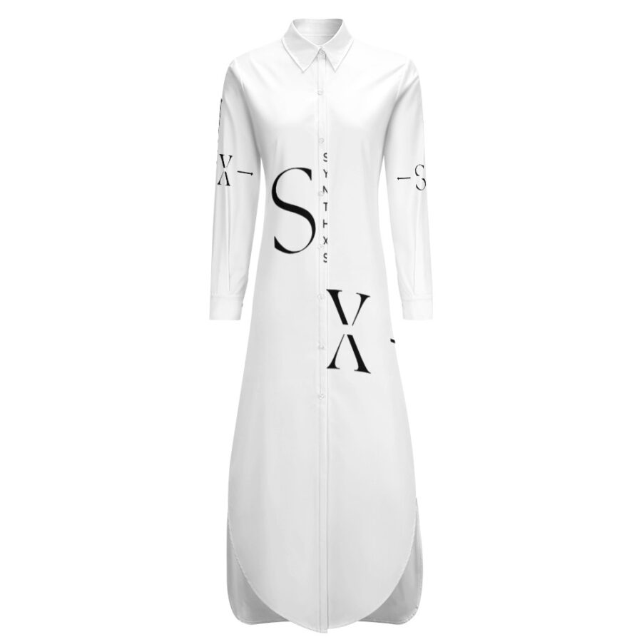 SXAXIS™ Button Neck Long Sleeve Shirt Dress | QR Code Fashion & Interactive Apparel - Image 5