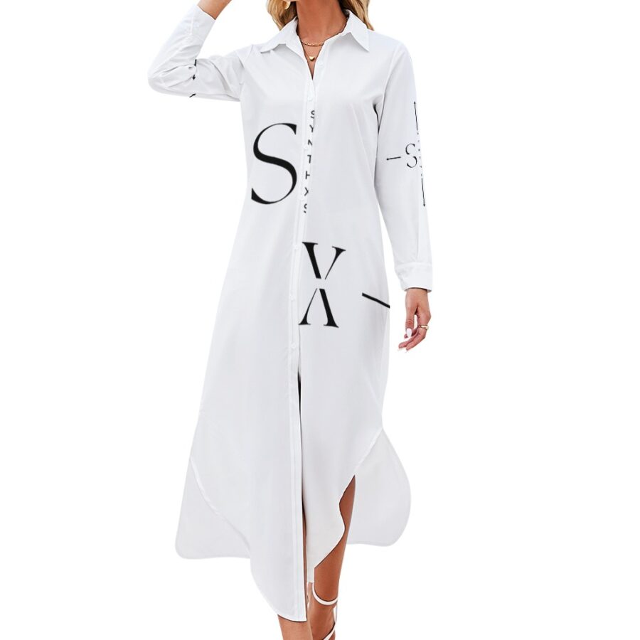 SXAXIS™ Button Neck Long Sleeve Shirt Dress | QR Code Fashion & Interactive Apparel